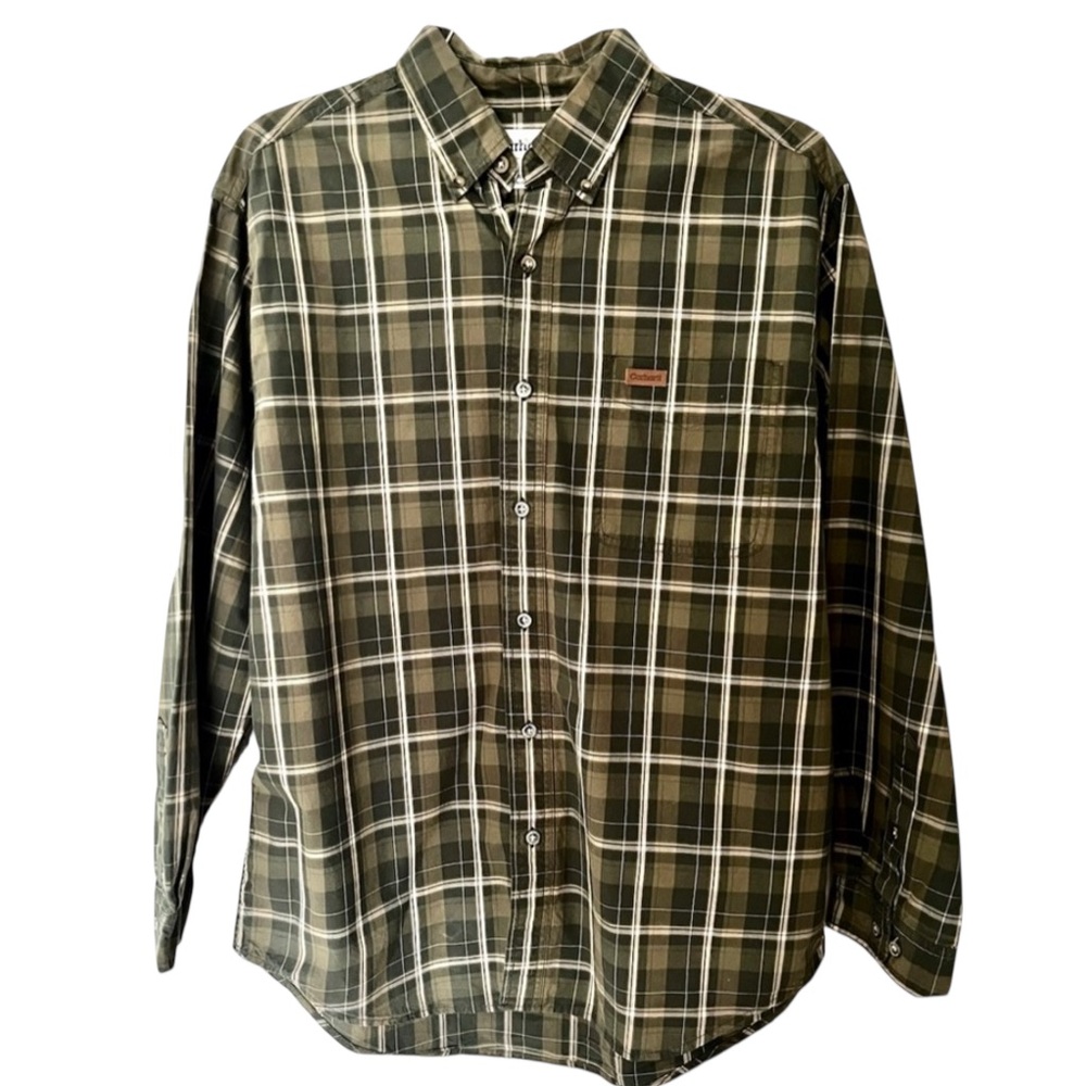 Carhartt Men's Relaxed Fit Cotton Long-Sleeve Plaid Shirt Green Large